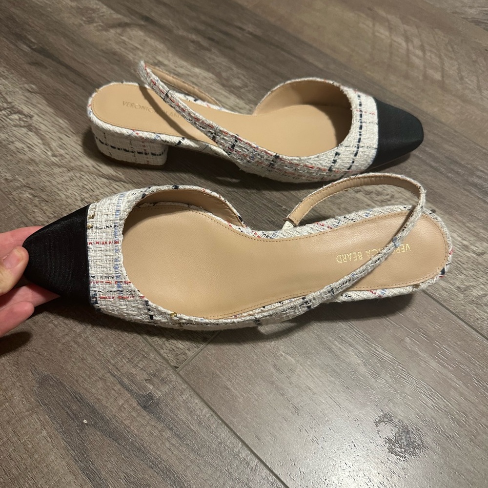 Veronica Beard Cecile Half d'Orsay Slingback Pump Multi White Tweed 9.5